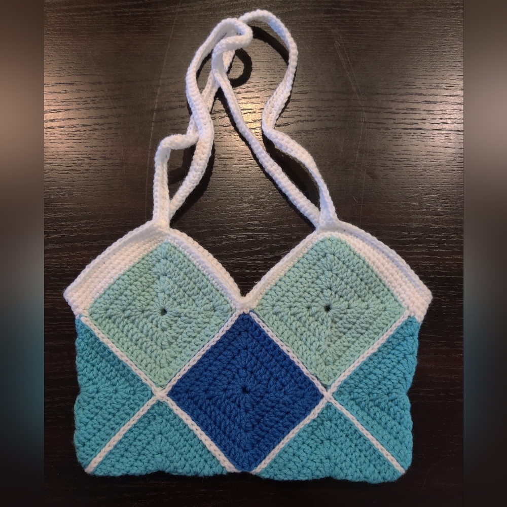 Handcrafted Crochet Tote Bag - Blue and White